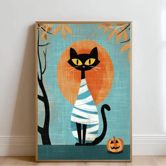 Other - Black Cat Mummy Halloween Cat Art Print